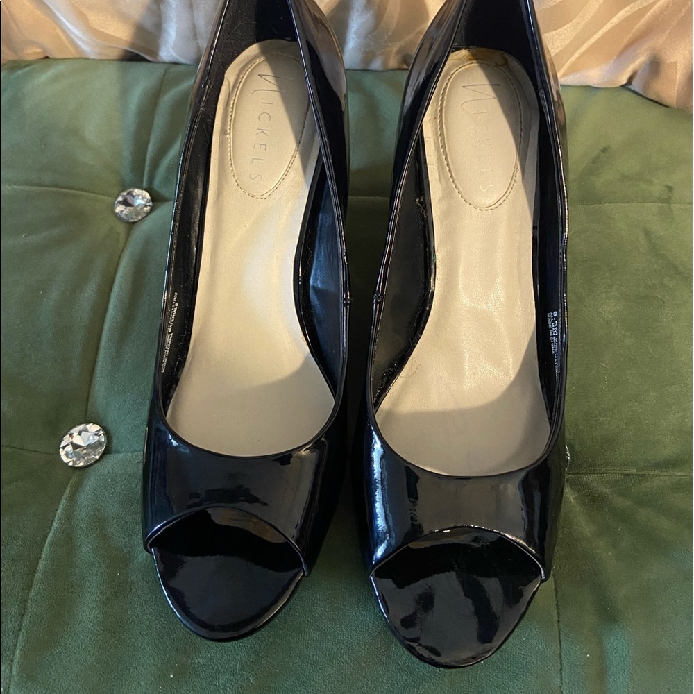 Black Peep-Toe Wedges